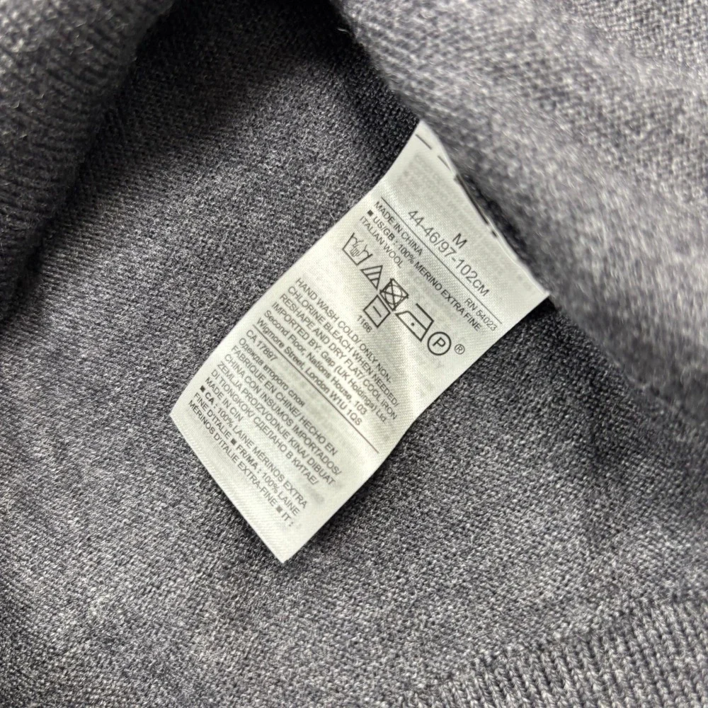 Banana Republic Men's M Gray Merino Wool Baruffa Yarn Crew Sweater Quiet Luxury
